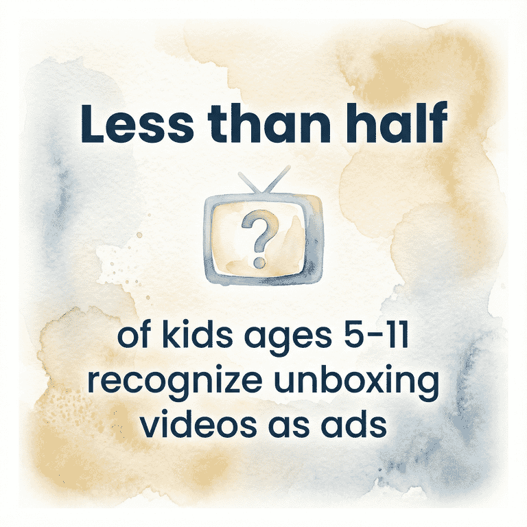 Stat showing less than half of kids ages 5 to 11 recognize unboxing videos as ads