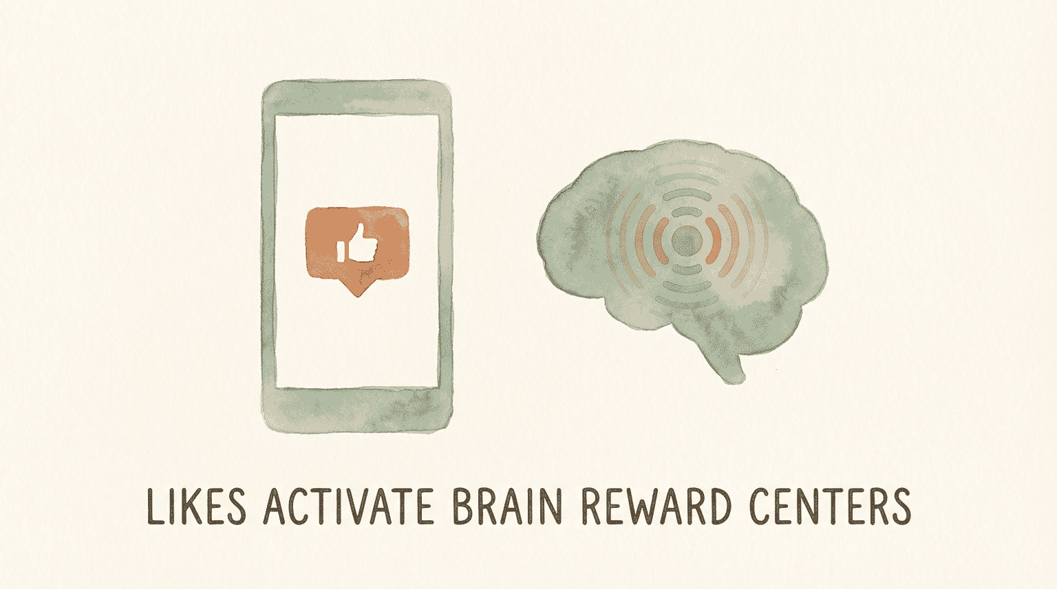 Illustrated graphic showing phone notification with heart icon paired with brain showing reward response activation