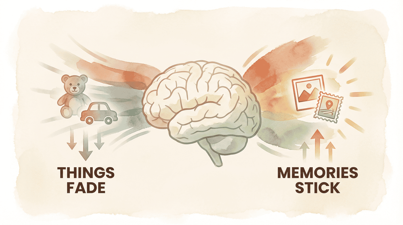 Infographic showing things fade while memories stick in the brain