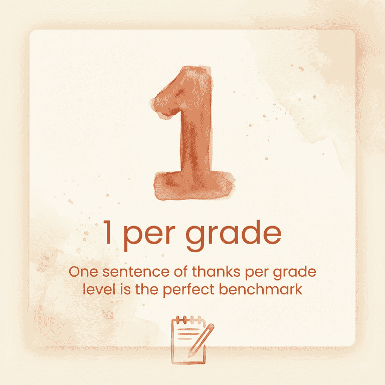 Stat showing one sentence of thanks per grade level benchmark from Michigan State University