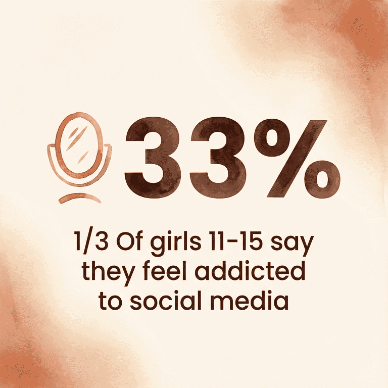 Stat showing one-third of girls ages 11-15 report feeling addicted to social media