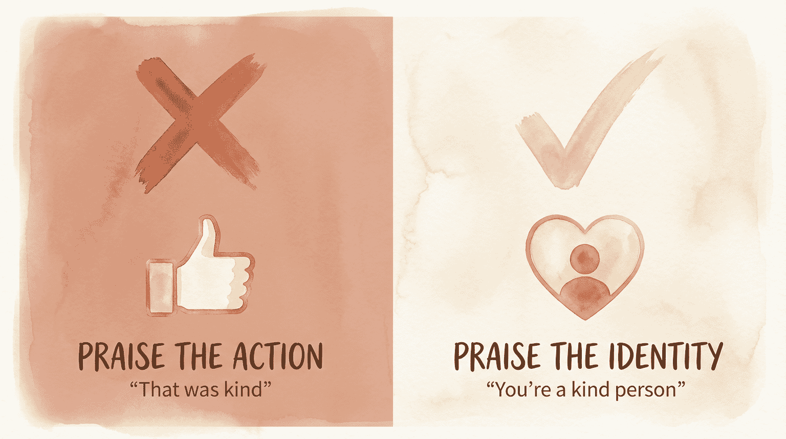 Comparison chart showing praise the action versus praise the identity approaches