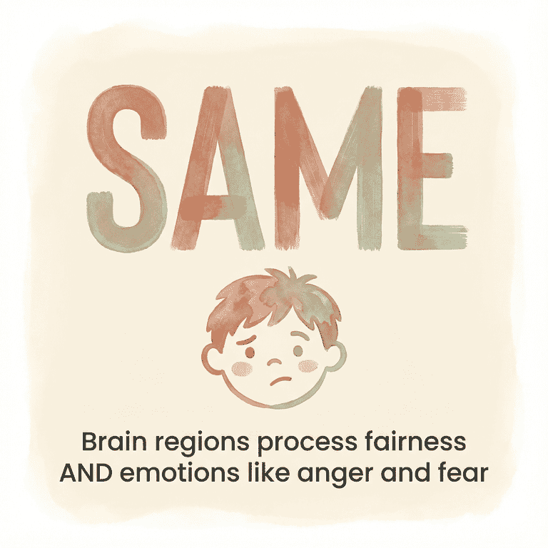 Stat showing same brain regions process fairness and emotions like anger and fear