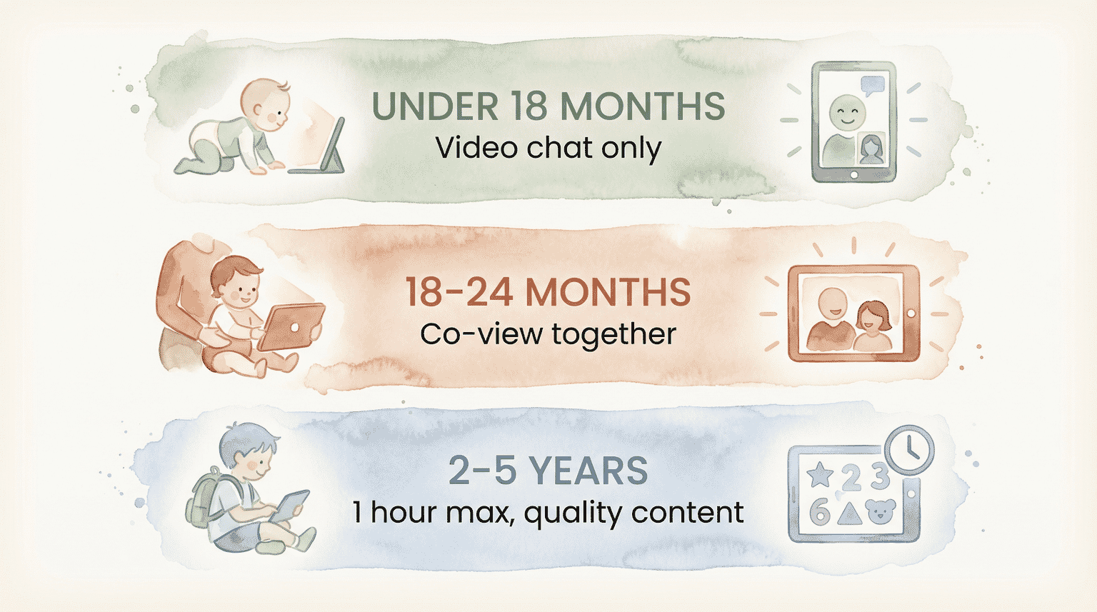 Infographic showing screen time recommendations by age from AAP guidelines