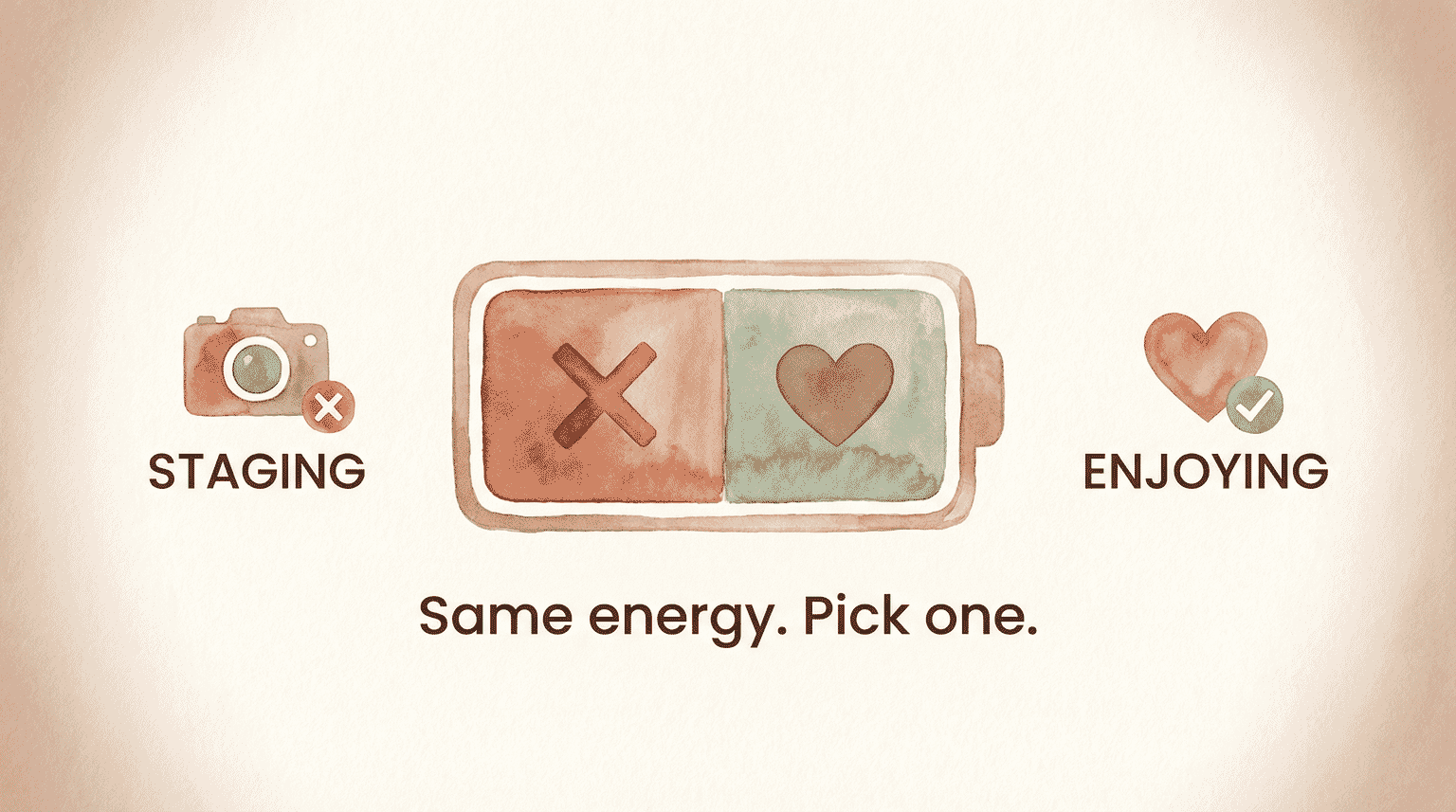 Battery icon showing staging and enjoying compete for the same limited energy