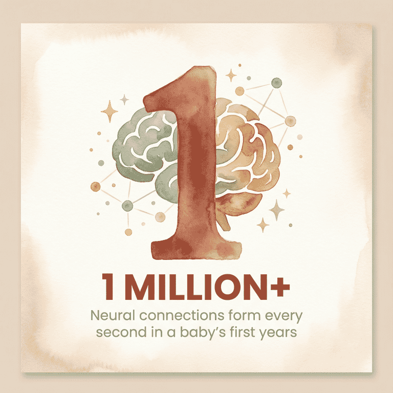 Stat showing over one million neural connections form every second in baby's first years