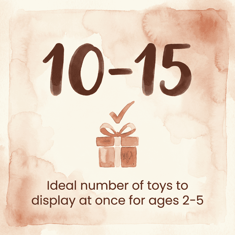 Stat showing 10-15 is the ideal number of toys to display at once for ages 2-5