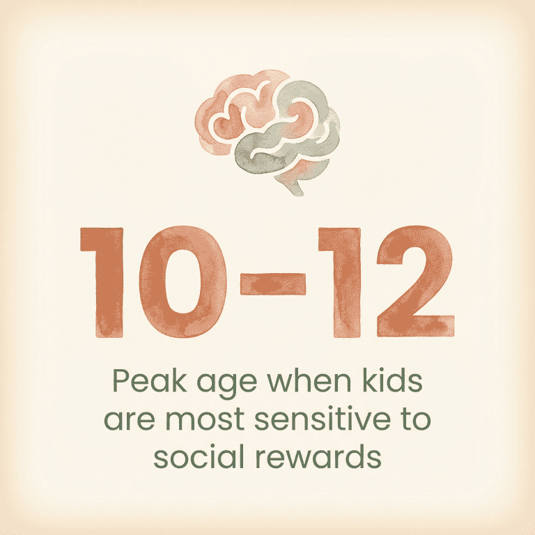 Statistic showing ages 10-12 as peak sensitivity period for social rewards