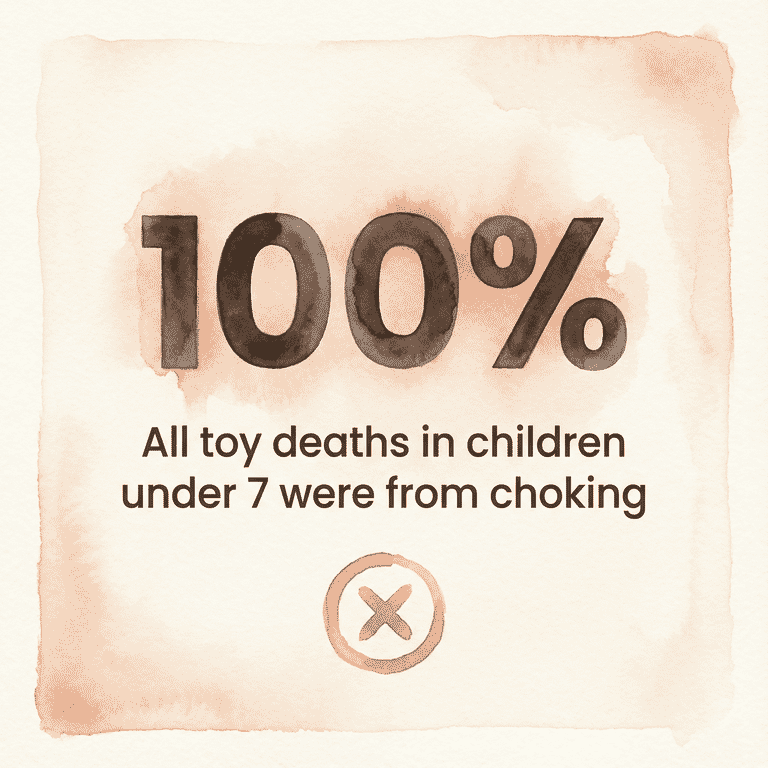 100% statistic showing all toy deaths in children under 7 were from choking