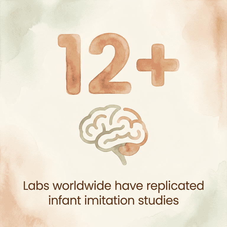 Stat showing 12+ labs worldwide have replicated infant imitation studies