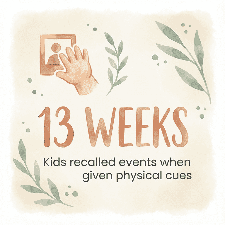 Stat showing kids recalled events 13 weeks later when given physical cues