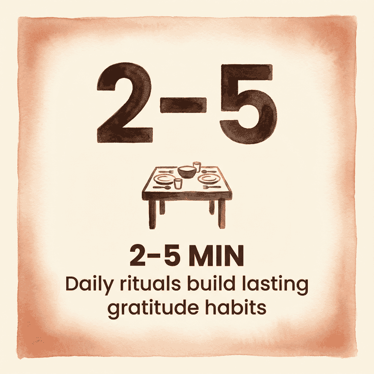 Stat box showing 2-5 minutes daily builds lasting gratitude habits
