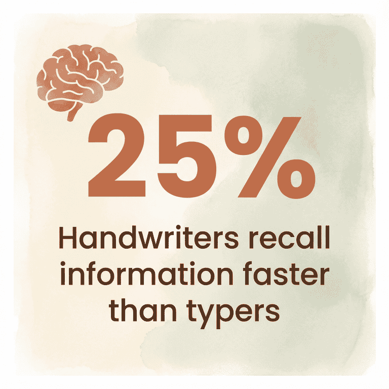 Statistic showing handwriters recall information 25 percent faster than typers