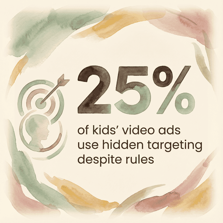 Statistic showing 25 percent of kids video ads use hidden targeting despite platform rules