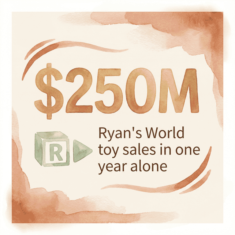 Stat showing 250 million dollars in Ryan's World toy sales in one year