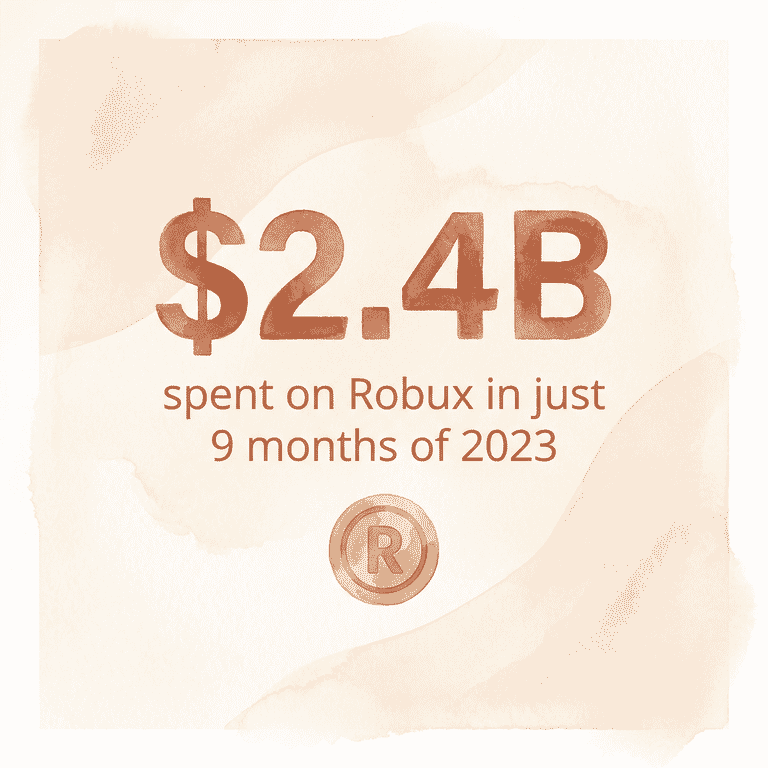 Statistic showing 2.4 billion dollars spent on Robux in just nine months of 2023