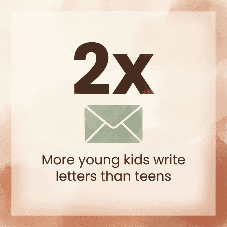 Statistic showing twice as many young kids write letters compared to teens