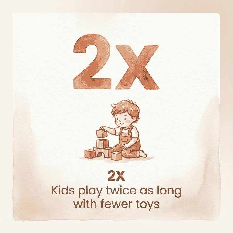 Statistic showing children play twice as long with fewer toys according to University of Toledo research
