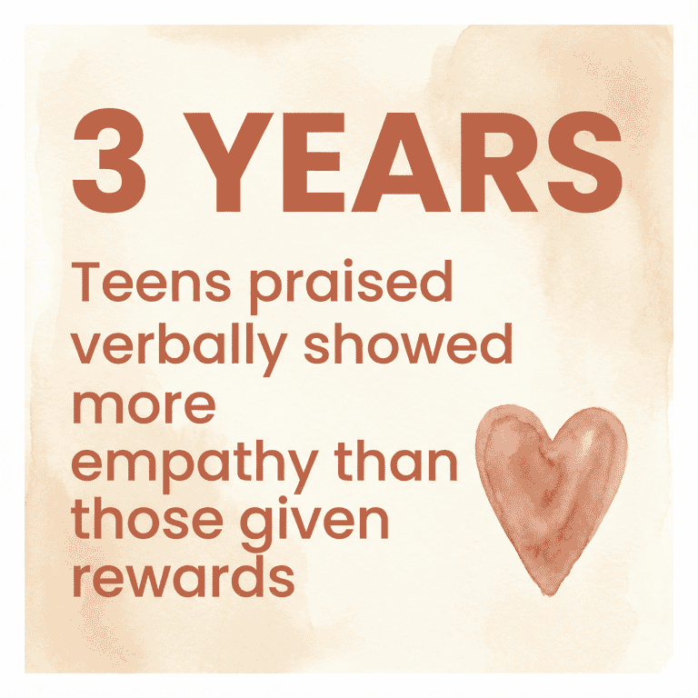 Statistic showing 3-year study found verbal praise increased empathy more than material rewards