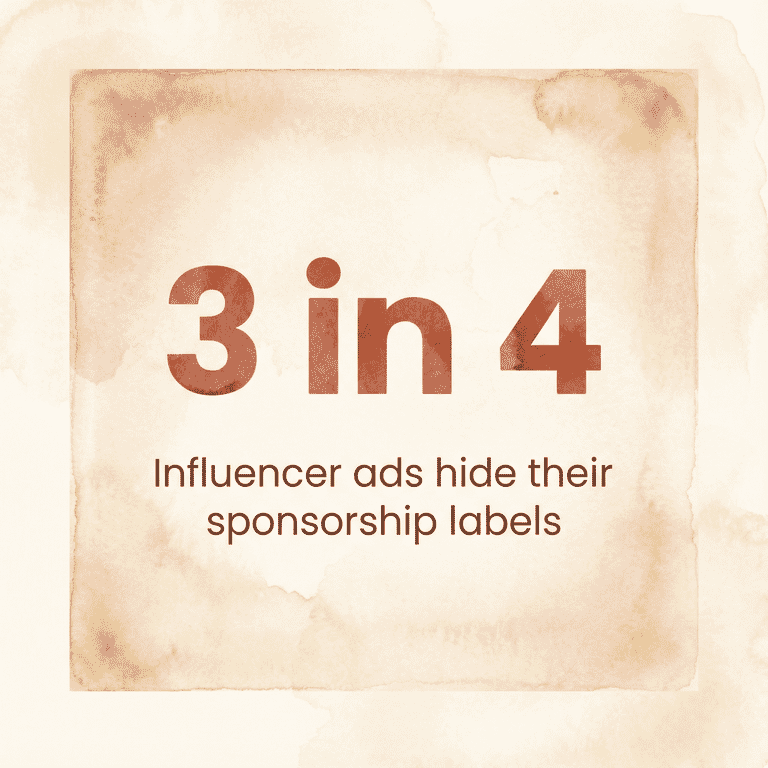 Statistic showing 3 in 4 influencer ads hide their sponsorship labels
