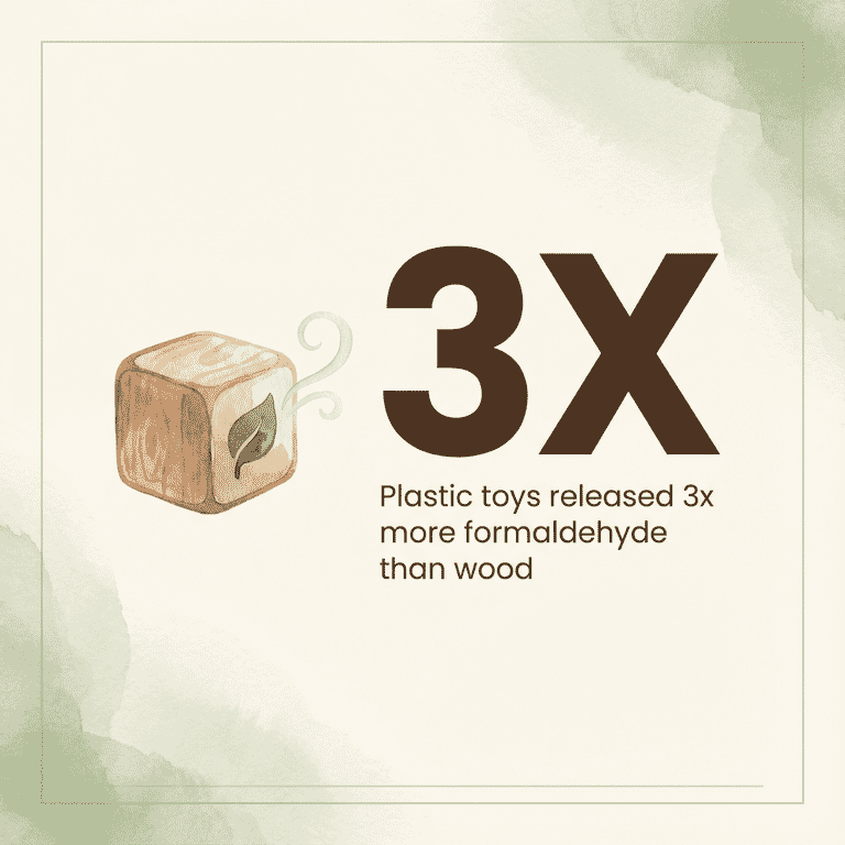 Statistic showing plastic toys released 3 times more formaldehyde than wooden toys