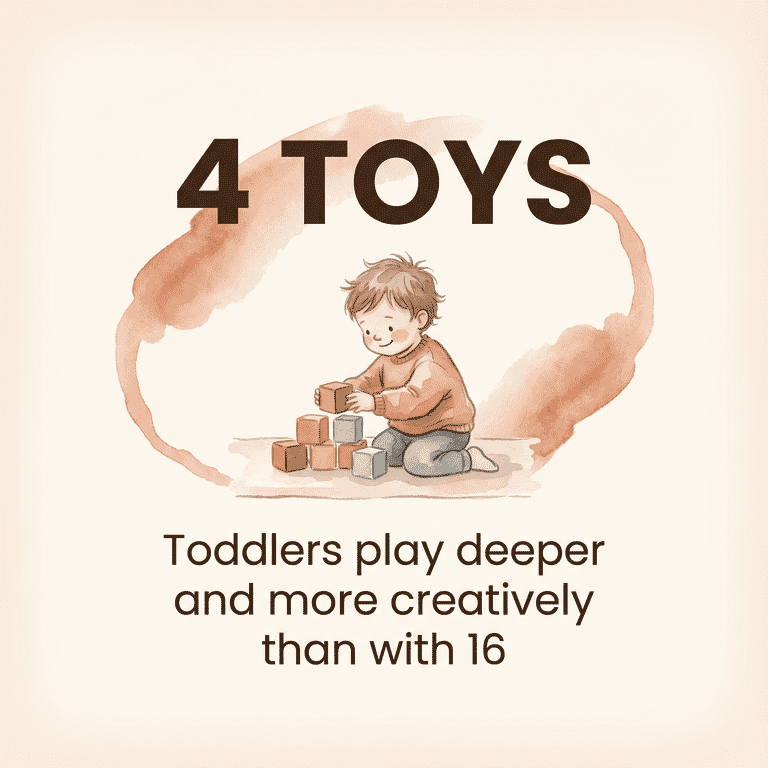 Statistic showing toddlers with 4 toys play deeper and more creatively than those with 16