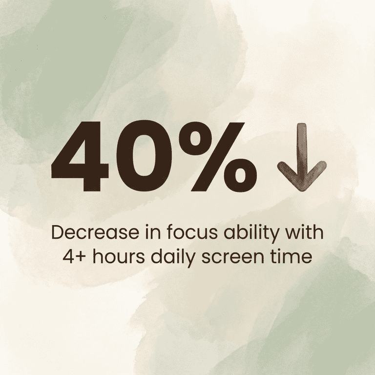 Stat showing 40 percent decrease in focus ability with 4 plus hours daily screen time