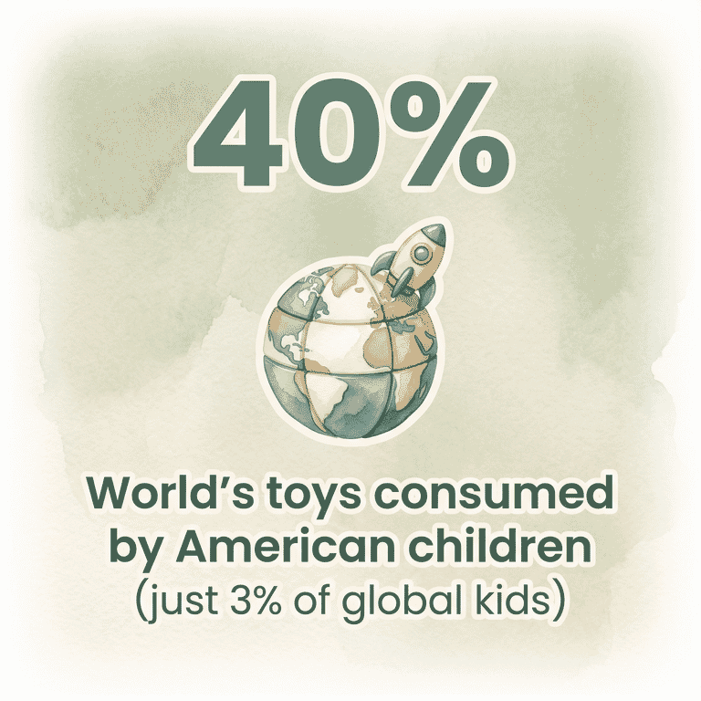Stat graphic showing American children consume 40 percent of world's toys despite being only 3 percent of global kids