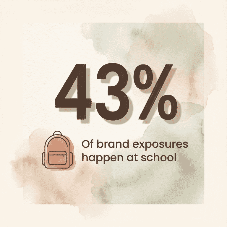 Stat showing 43 percent of brand exposures happen at school