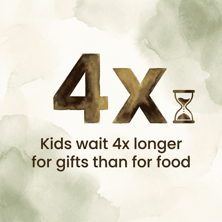 Stat showing kids wait 4 times longer for gifts than for food