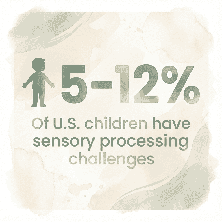 Stat box showing 5-12% of U.S. children have sensory processing challenges