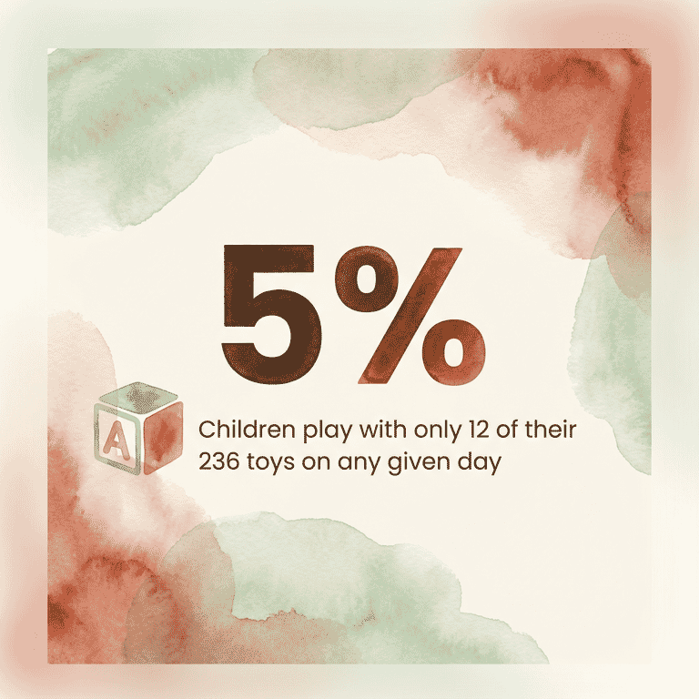 Watercolor stat box showing children play with only 5 percent or 12 of their 236 toys daily