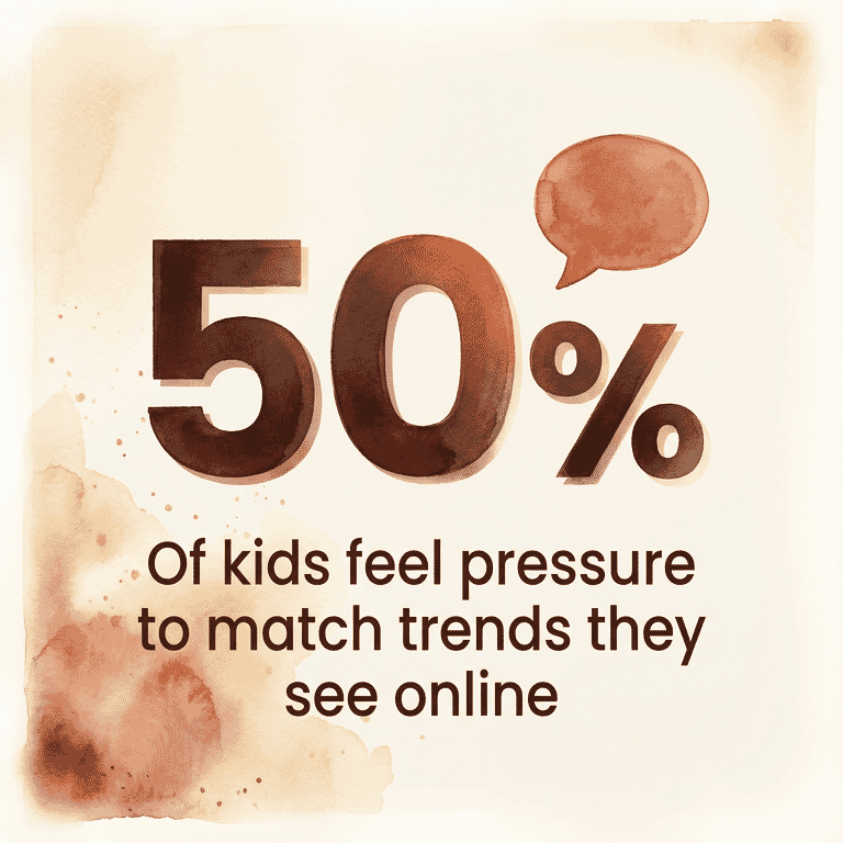 Stat showing 50 percent of kids feel pressure to match online trends