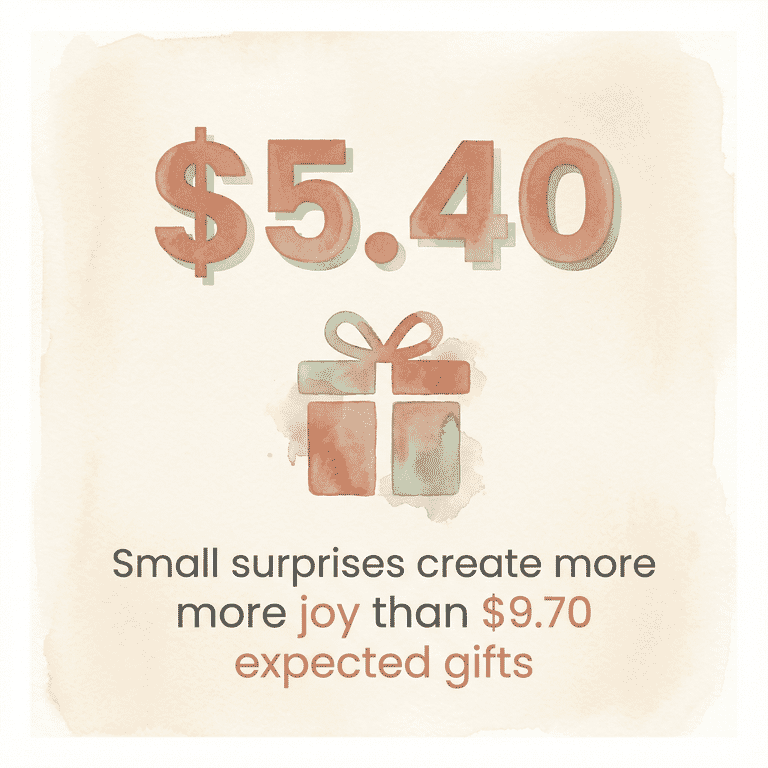 Stat showing $5.40 small surprises create more joy than $9.70 expected gifts