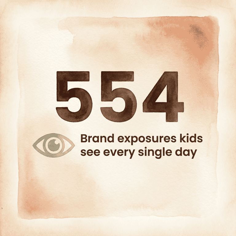 Stat showing 554 brand exposures kids see every single day according to Lancet research