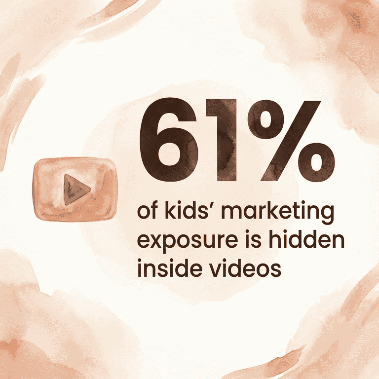 Statistic showing 61 percent of kids marketing exposure is hidden inside videos