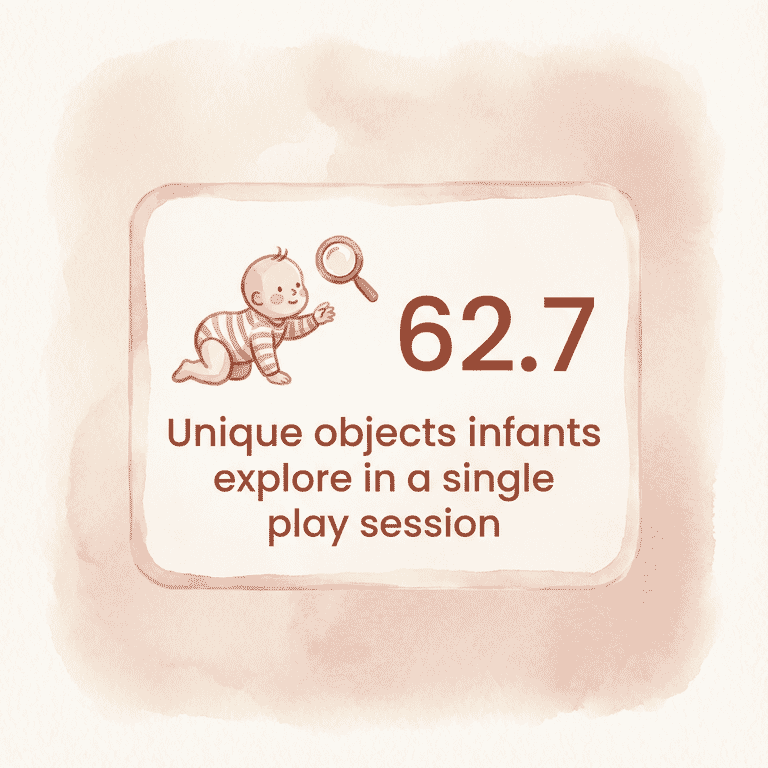 Stat showing infants explore 62.7 unique objects in a single play session