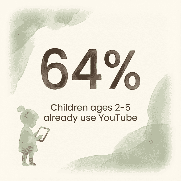 Statistic showing 64 percent of children ages 2 to 5 already use YouTube