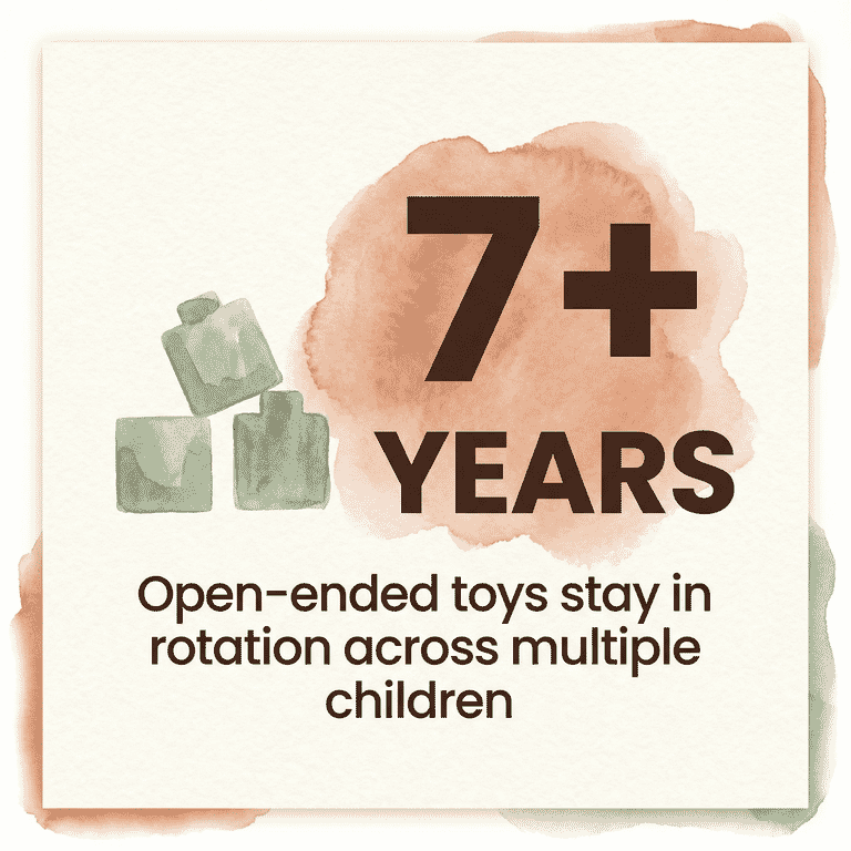 Statistic showing open-ended toys stay in rotation for 7 plus years across multiple children