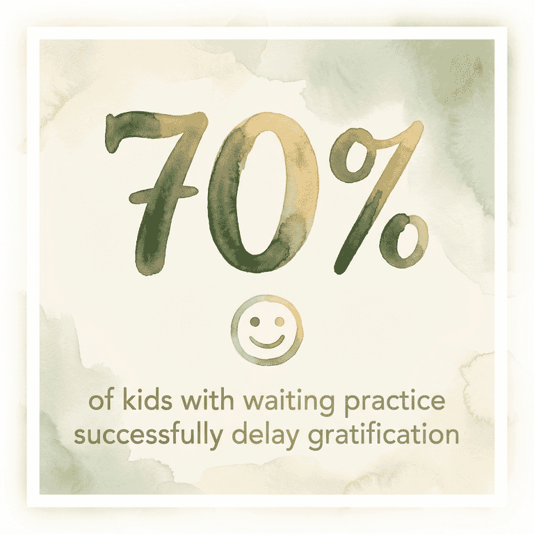 Statistic showing 70 percent of kids with waiting practice successfully delay gratification