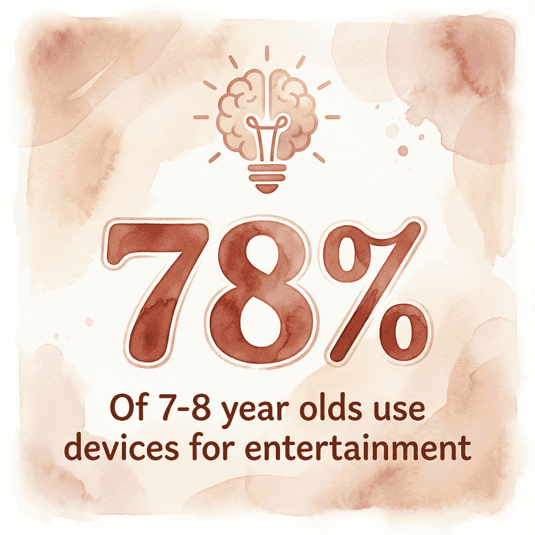 Statistic showing 78 percent of 7-8 year olds use devices for entertainment