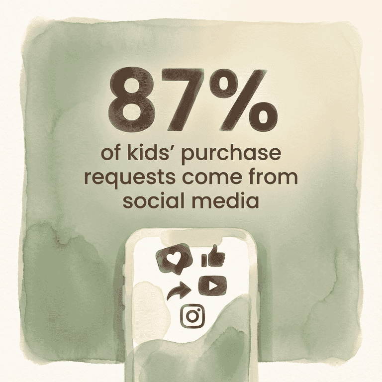 Statistic showing 87 percent of kids purchase requests come from social media