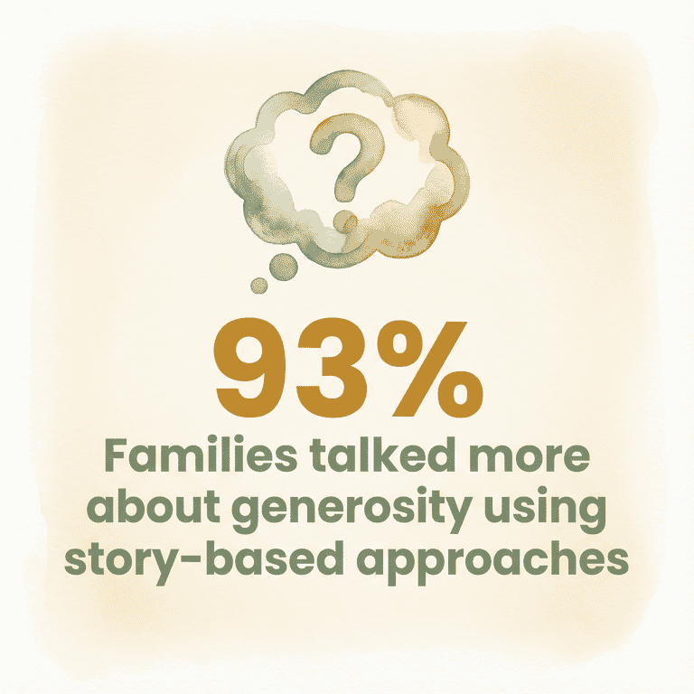 Statistic showing 93 percent of families increased generosity conversations using story-based approaches