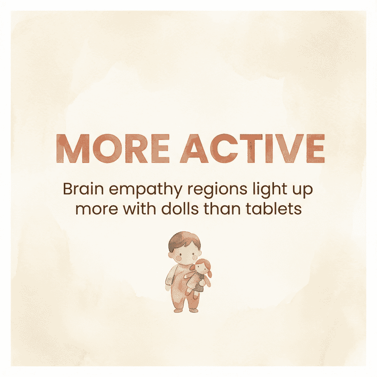 Stat showing brain empathy regions are more active with doll play than tablet play