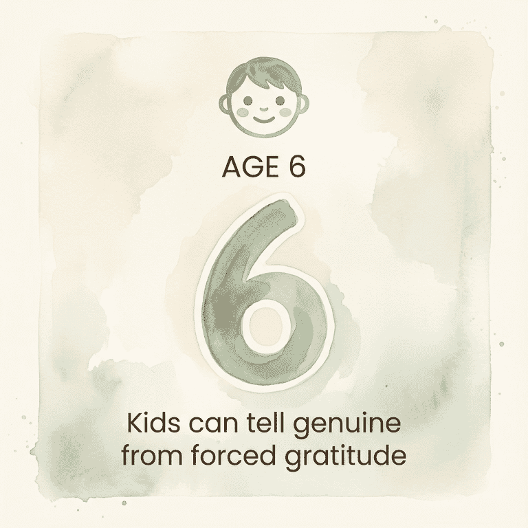 Statistic showing children age 6 can distinguish genuine from forced gratitude