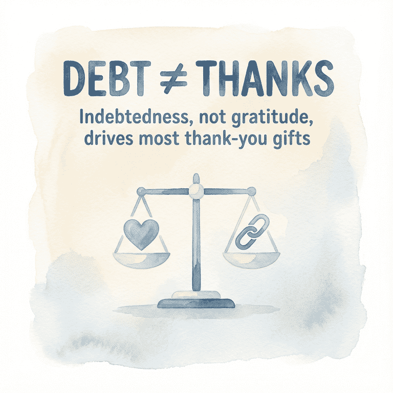 Research statistic showing indebtedness not gratitude drives most thank-you gifts