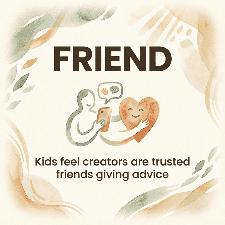 Stat showing kids feel creators are trusted friends giving advice