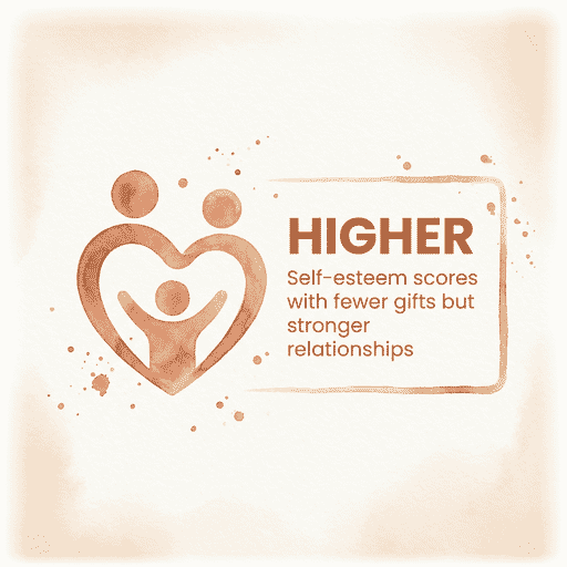Statistic showing children with fewer gifts but stronger relationships have higher self-esteem scores