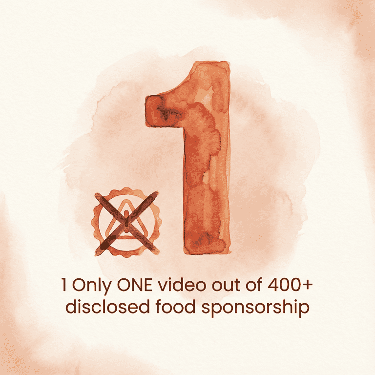 Statistic showing only one video out of 400 plus disclosed food sponsorship