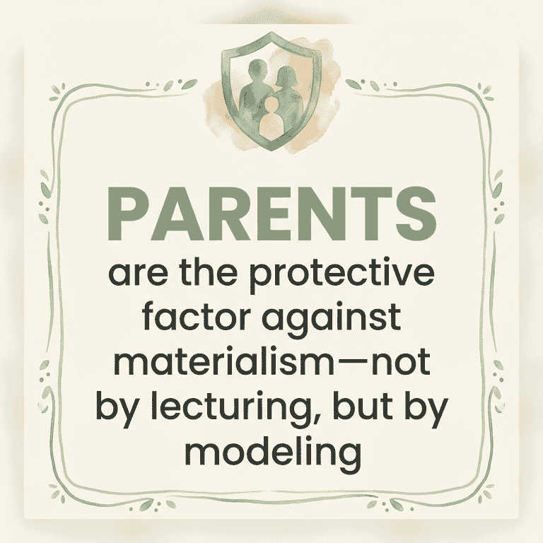 Text showing parents are the protective factor against materialism through modeling not lecturing
